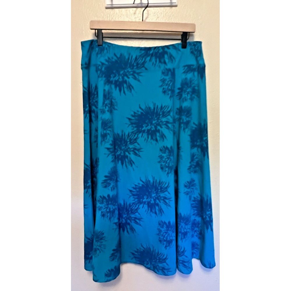 Travel Smith Blue Floral Knit Skirt‎ Midi Womens Size Large Petite LP